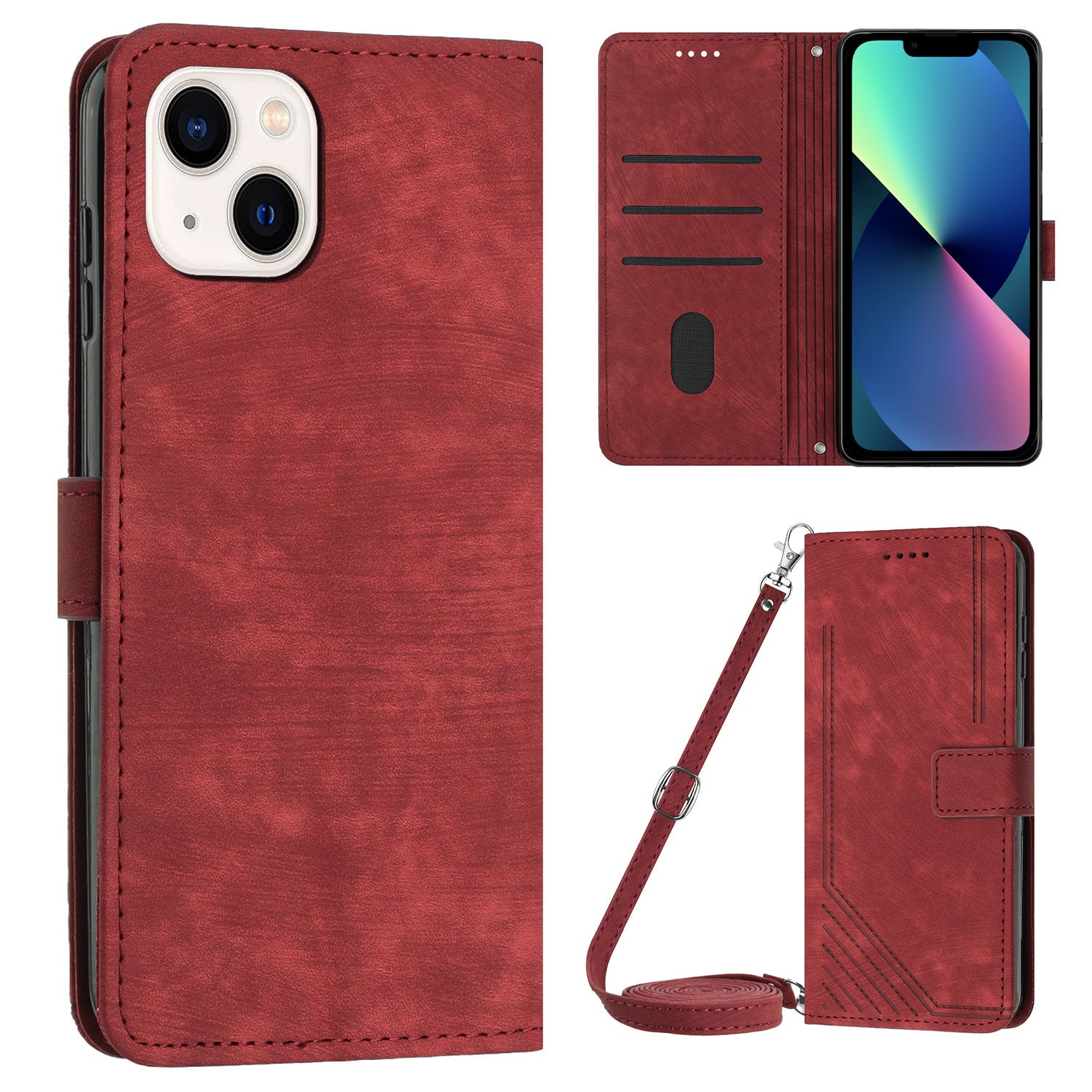 For iPhone 13 mini 5.4 inch PU Leather Flip Folio Case Lines Imprinted Stand Wallet Phone Cover For iPhone 13 mini 5.4 inch PU Leather Flip Folio Case Lines Imprinted Stand Wallet Phone Cover